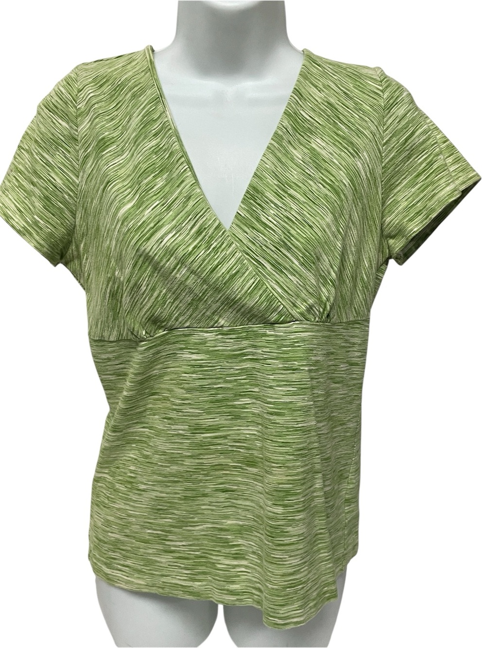 Liz Claiborne Top Pullover V-Neck Short Sleeve Green Large
